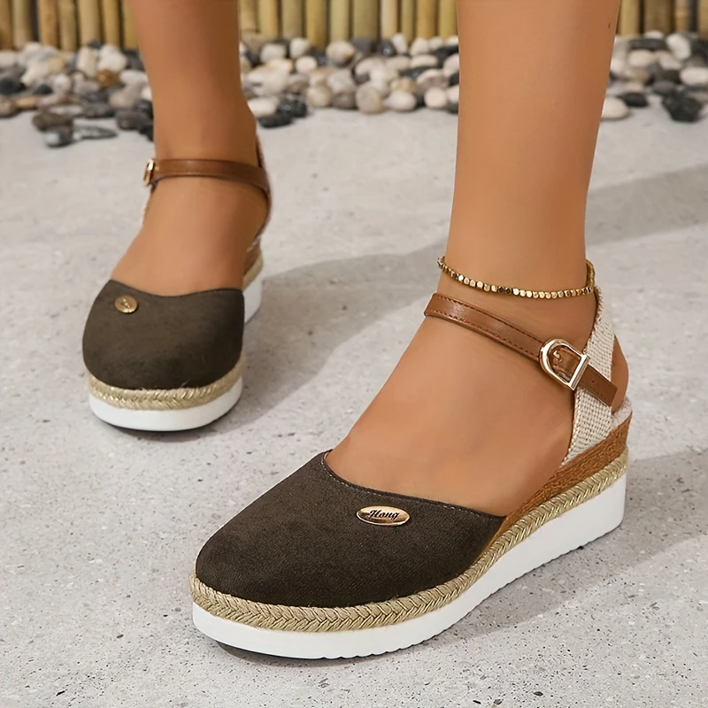 Orthopedic Colorblock Wedge Sandals for Women, Comfortable Ankle Strap Slingback Shoes