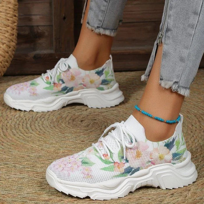 🔥 Hot Sale 50% OFF🔥Floral Print Lace-up Breathable Sneakers