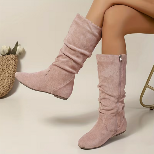 CozyWalk Soft Suede Slouchy Chic Boots, All-Day Supportive Flat Boots