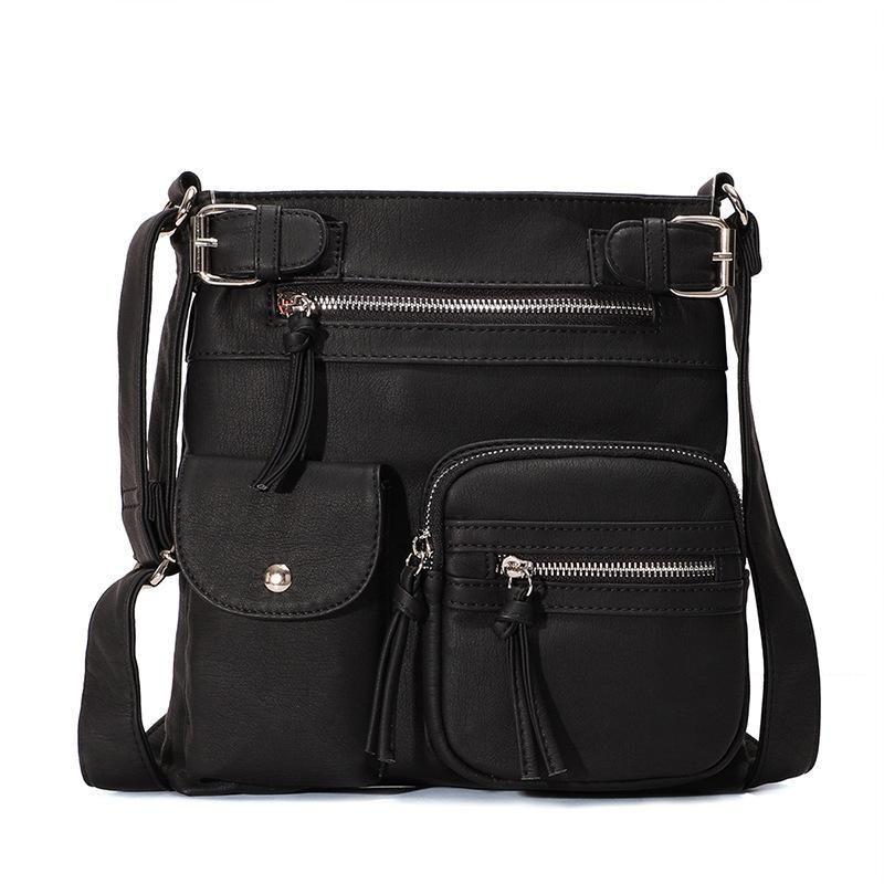 Premium Soft Leather Crossbody Bag, Multi-Pocket Shoulder Bag