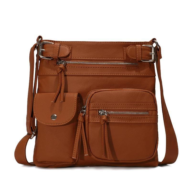 Premium Soft Leather Crossbody Bag, Multi-Pocket Shoulder Bag