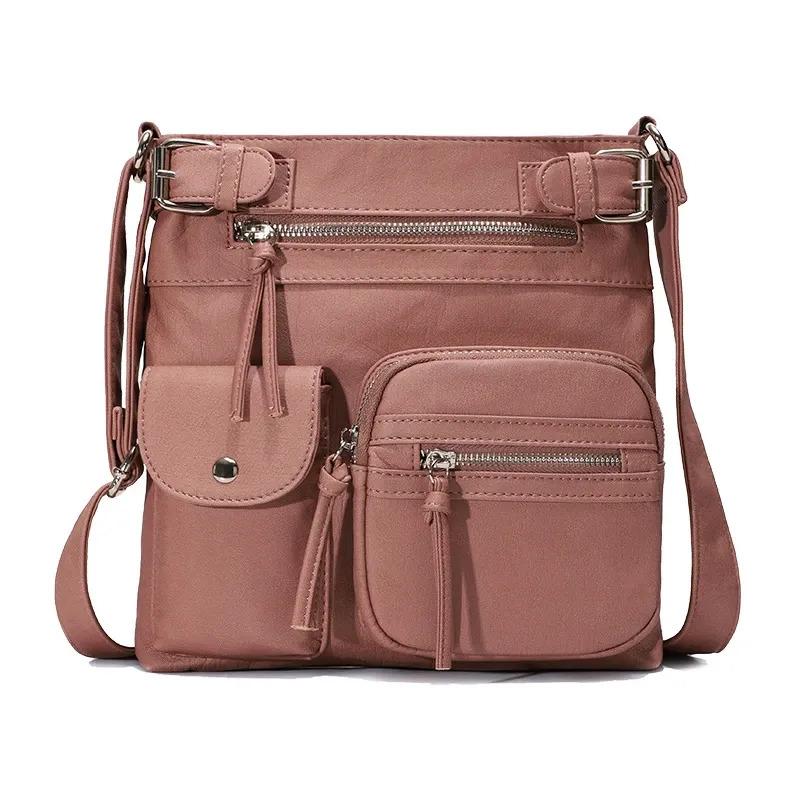 Premium Soft Leather Crossbody Bag, Multi-Pocket Shoulder Bag